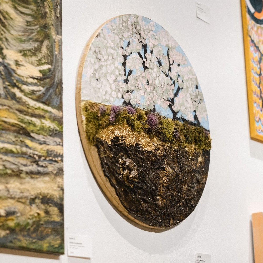 Cherry Blossoms Round Original Mixed Media